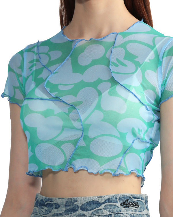 Bape Pattern mesh crop Blúzky Damske Modre | SK-6781