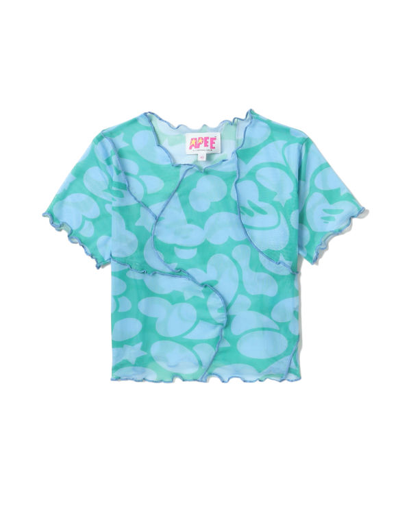 Bape Pattern mesh crop Blúzky Damske Modre | SK-6781