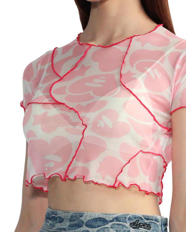 Bape Pattern mesh crop Blúzky Damske Ruzove | SK-7539