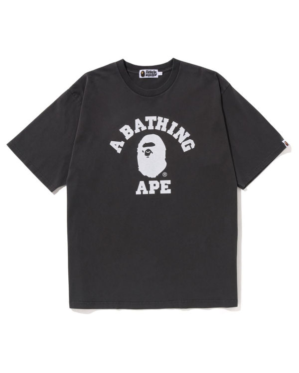 Bape Pigment Dyed College Relaxed Fit Tricko Panske Čierne | SK-2504