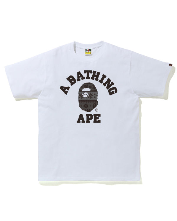 Bape Snow Pattern College Tricko Panske Biele | SK-2389
