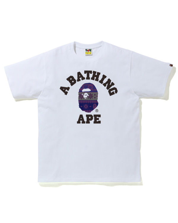 Bape Snow Pattern College Tricko Panske Biele | SK-6819
