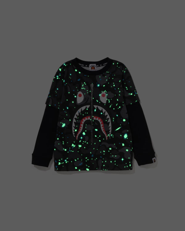 Bape Space Camo Shark Layered L/S Tricko Detske Čierne | SK-2601