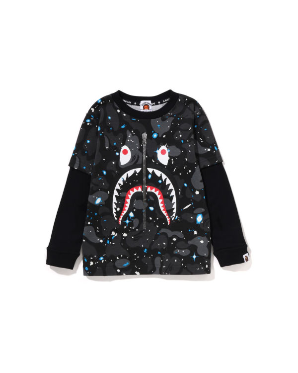 Bape Space Camo Shark Layered L/S Tricko Detske Čierne | SK-2601