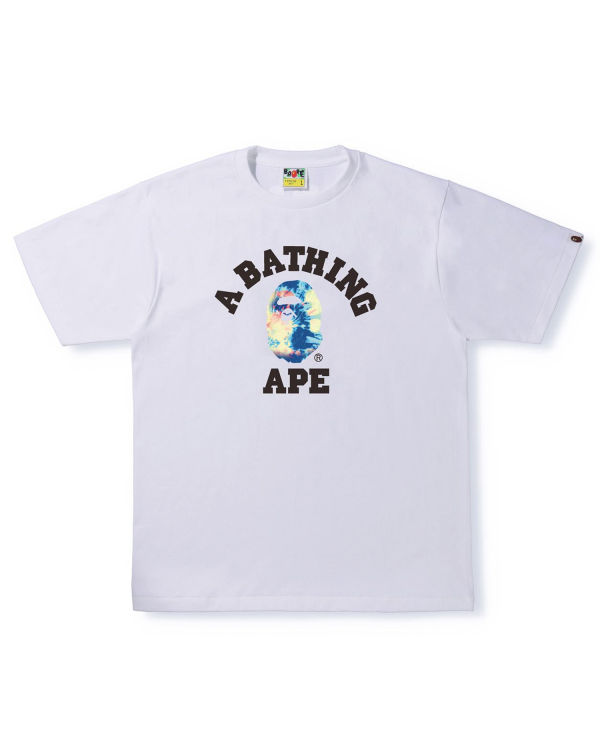 Bape Tie Dye College Tricko Panske Biele | SK-0425