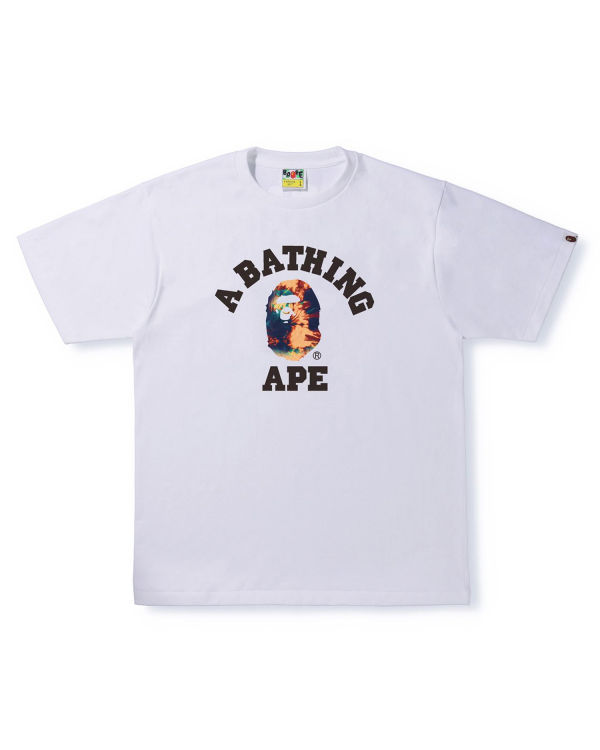 Bape Tie Dye College Tricko Panske Biele | SK-3742