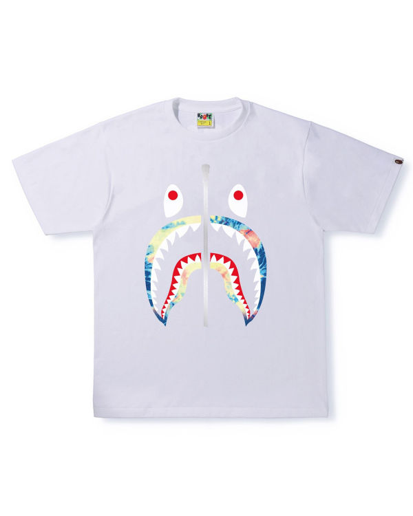 Bape Tie Dye Shark Tricko Panske Biele | SK-0183