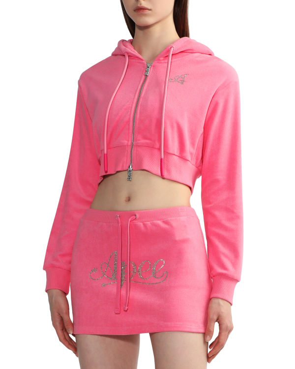 Bape Towelling zip-up crop Mikiny S Kapucňou Damske Ruzove | SK-9026