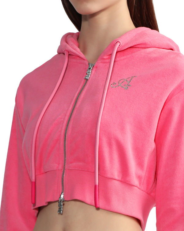 Bape Towelling zip-up crop Mikiny S Kapucňou Damske Ruzove | SK-9026