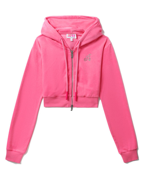 Bape Towelling zip-up crop Mikiny S Kapucňou Damske Ruzove | SK-9026