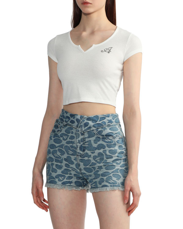 Bape V-neck crop Blúzky Damske Biele | SK-7592