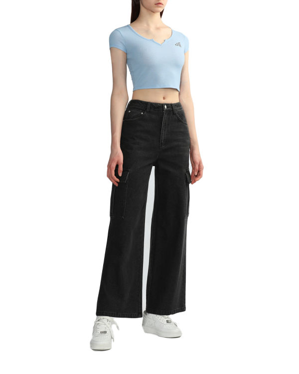 Bape V-neck crop Blúzky Damske Svetlo Modre | SK-9504