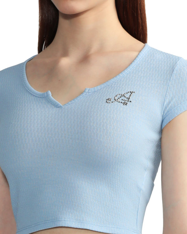 Bape V-neck crop Blúzky Damske Svetlo Modre | SK-9504