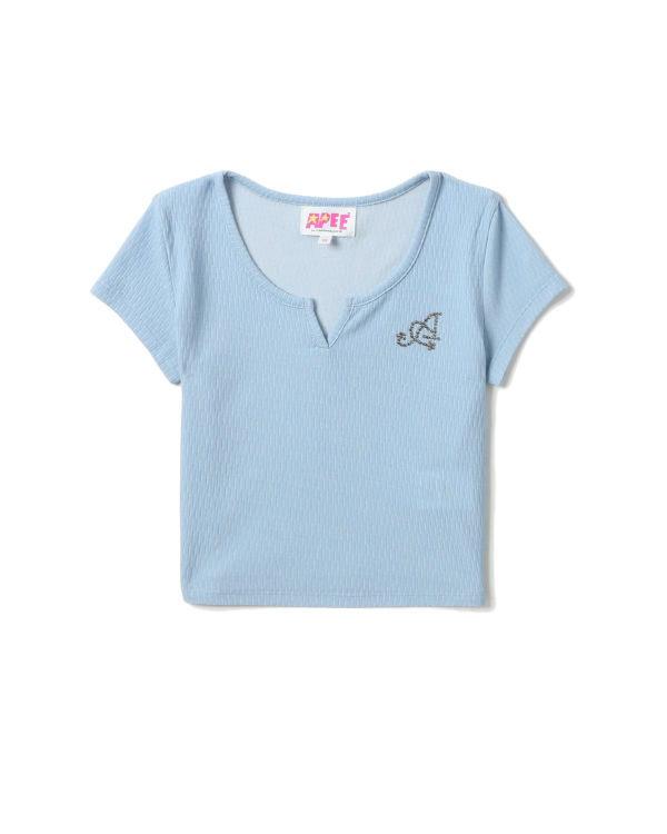Bape V-neck crop Blúzky Damske Svetlo Modre | SK-9504