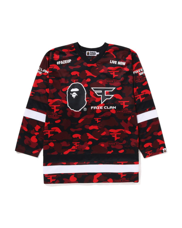Bape X Faze Clan Hockey L/S Tricko Panske Svetlo Červené | SK-9148