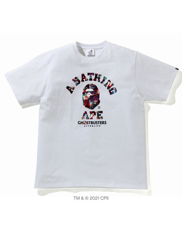 Bape X Ghostbusters Camo College Tricko Panske Biele | SK-4089